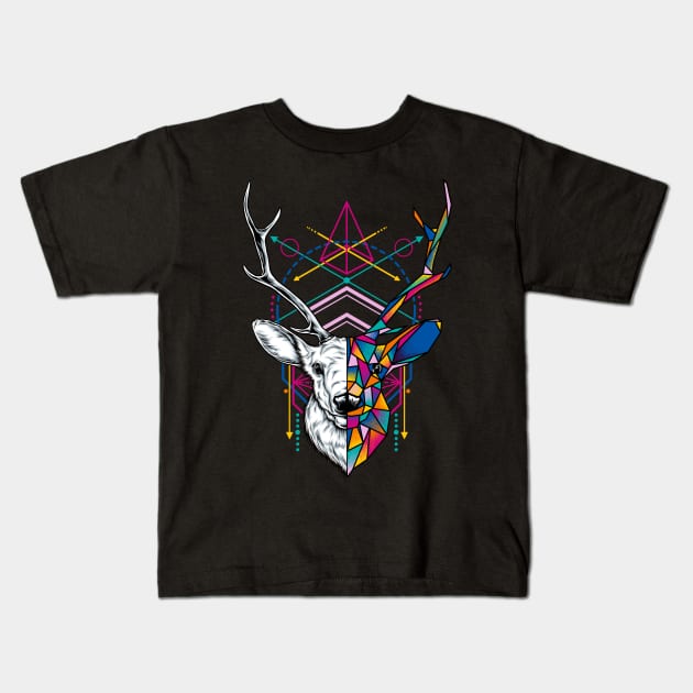 Geometric Deer Kids T-Shirt by Eggzoo